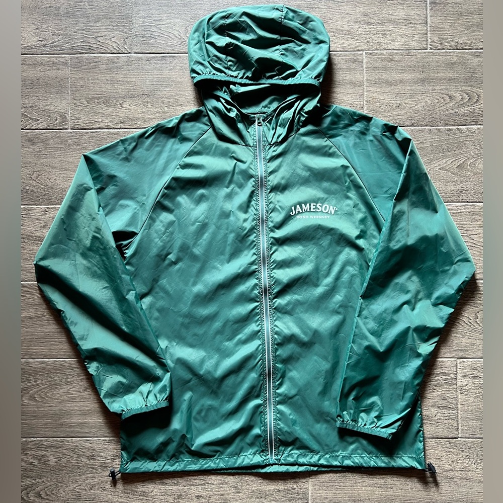 Jameson Irish Whiskey Green Windbreaker Jacket Lightweight Zip Up Hoodie